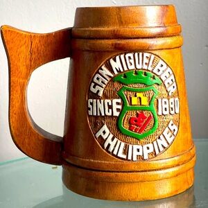 San Miguel Beer Since 1890 Philippines Handmade Wood Mug Stein 6" Vintage‎ Vtg
